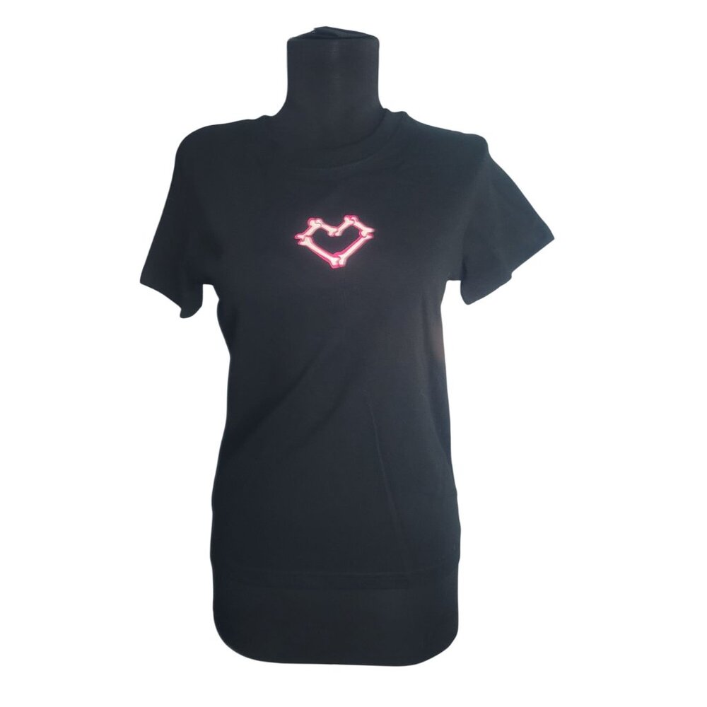 Halloween Size L Womens Black T Shirt Pink Skeleton Heart Design Glitter NEW